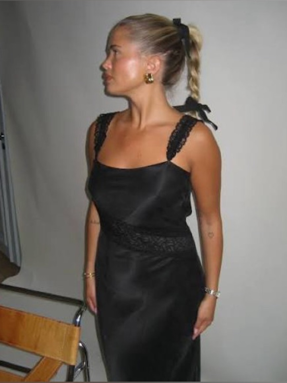 Djerf Avenue Black Satin Maxi Dress